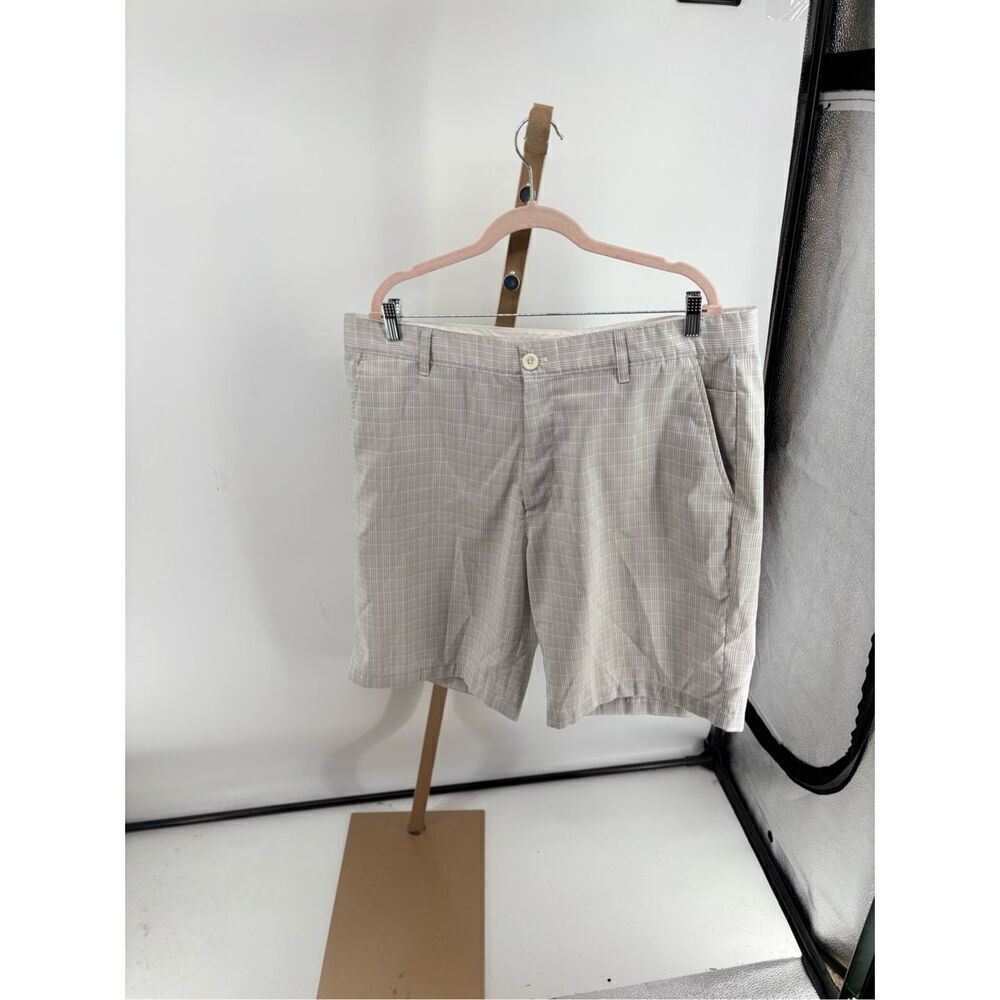 Greg Norman for Tasso Elba Men's Beige Plaid Flat Front Shorts Size 38